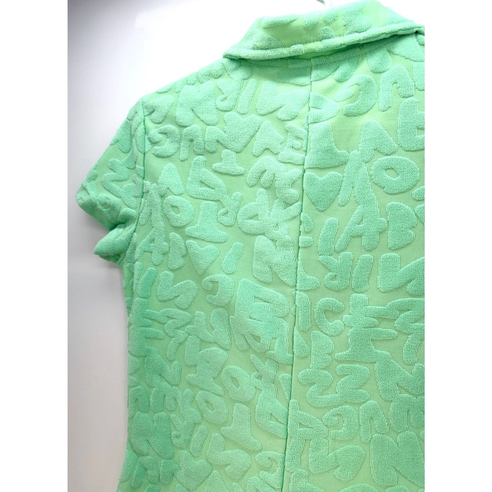 Green Textured Terry Letter Button Front Romper Sz M Y2K Beach Babe Dopamine - Picture 10 of 10